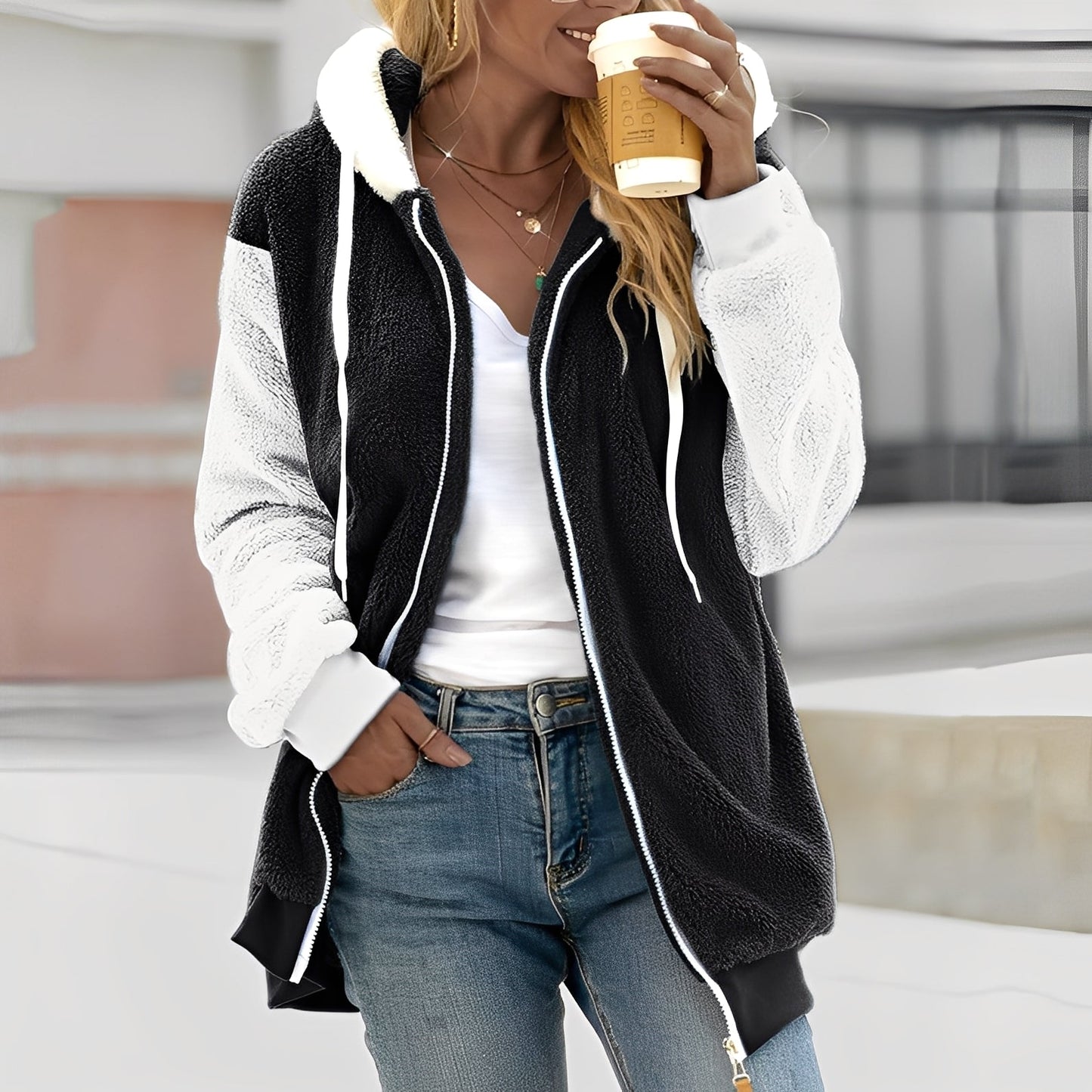 Rheanna - Giacca in pile calda con cappuccio per donne