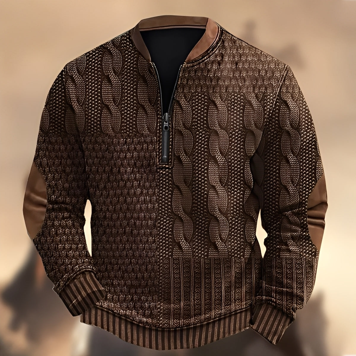 Edmund - Maglione da uomo con cerniera e stampa casual