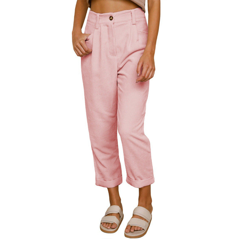 Chelsie - Pantaloni a vita alta casual in velluto a coste per donne