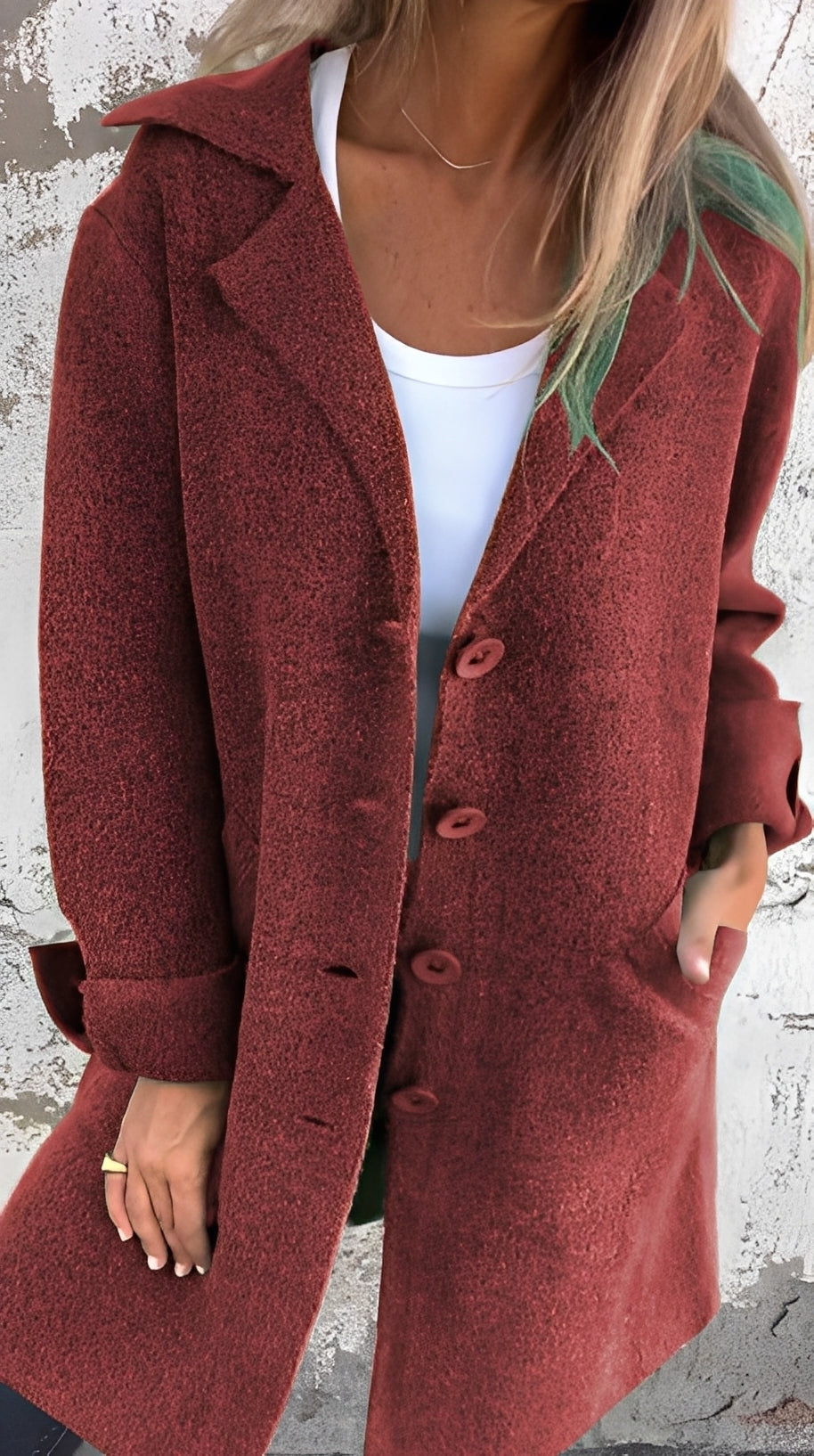 Meridith - Lungo cappotto elegante con colletto a revers per donna