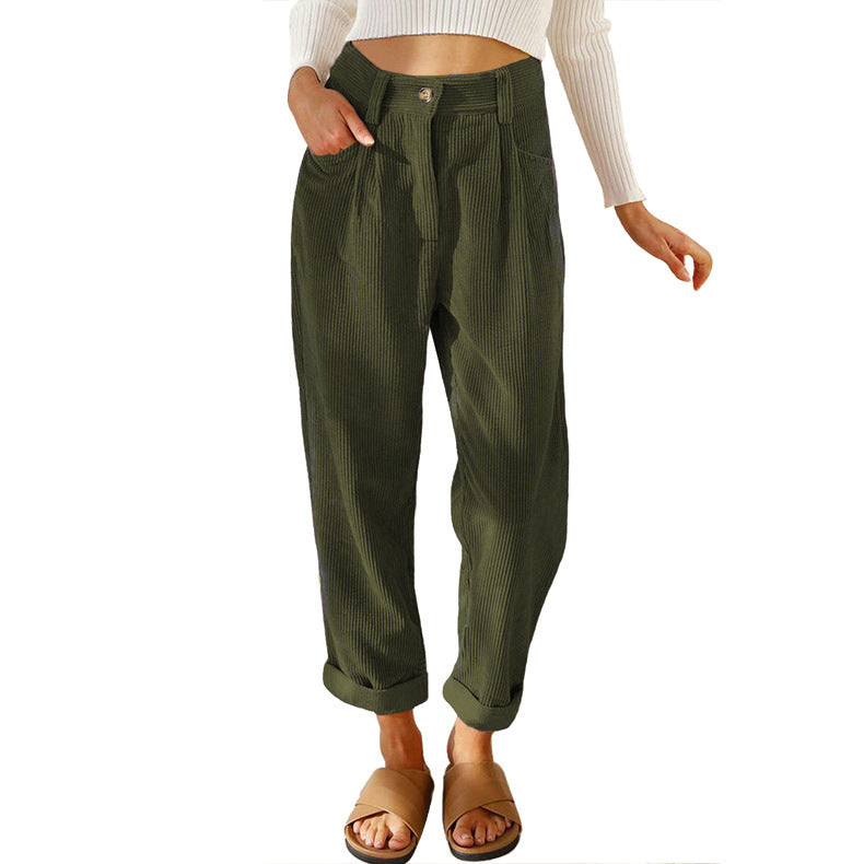 Chelsie - Pantaloni a vita alta casual in velluto a coste per donne