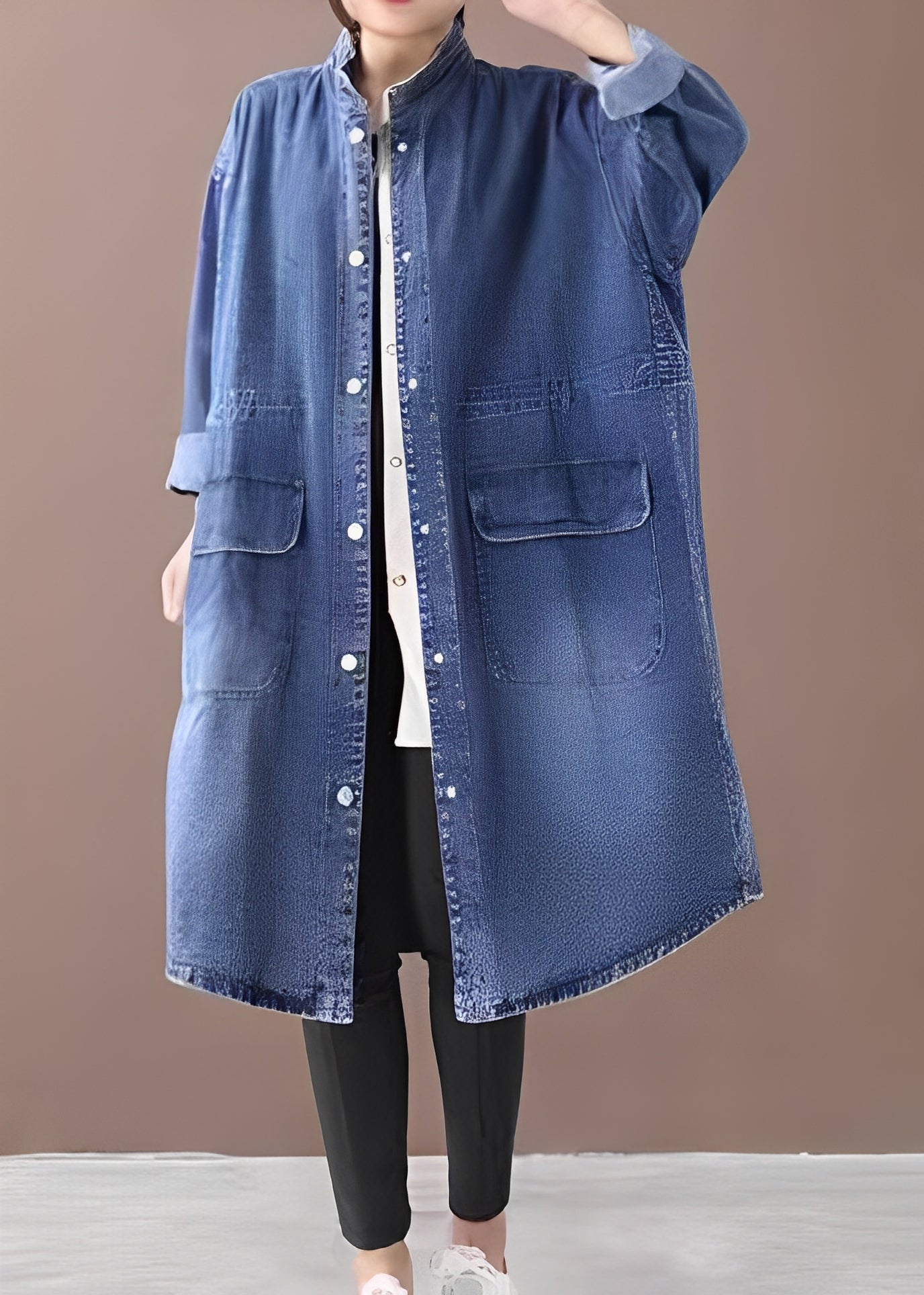 Jacinda - Giacca oversize in jeans con colletto alto per donne