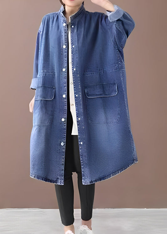Jacinda - Giacca oversize in jeans con colletto alto per donne