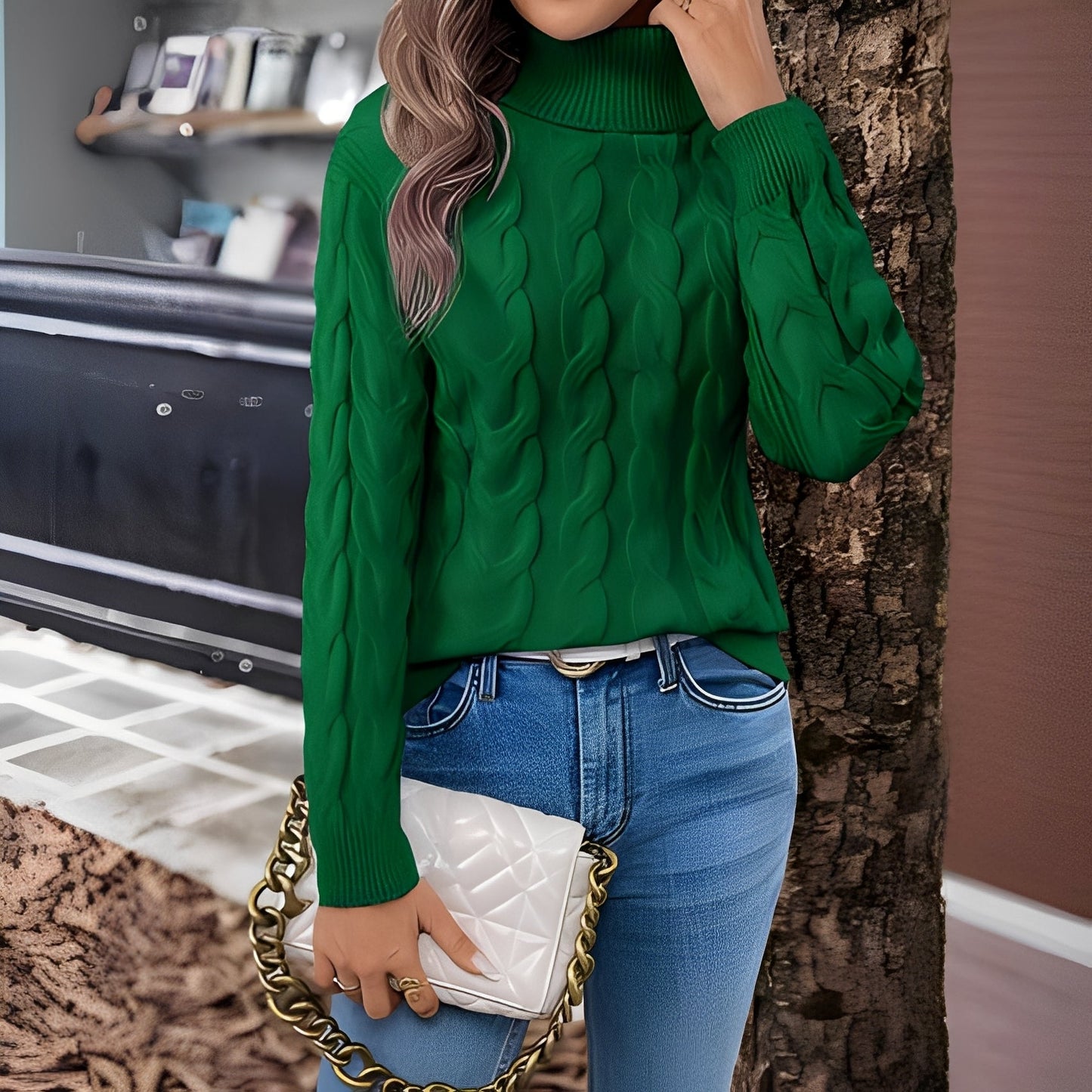 Amélie - Maglione caldo in cotone a collo alto per donna