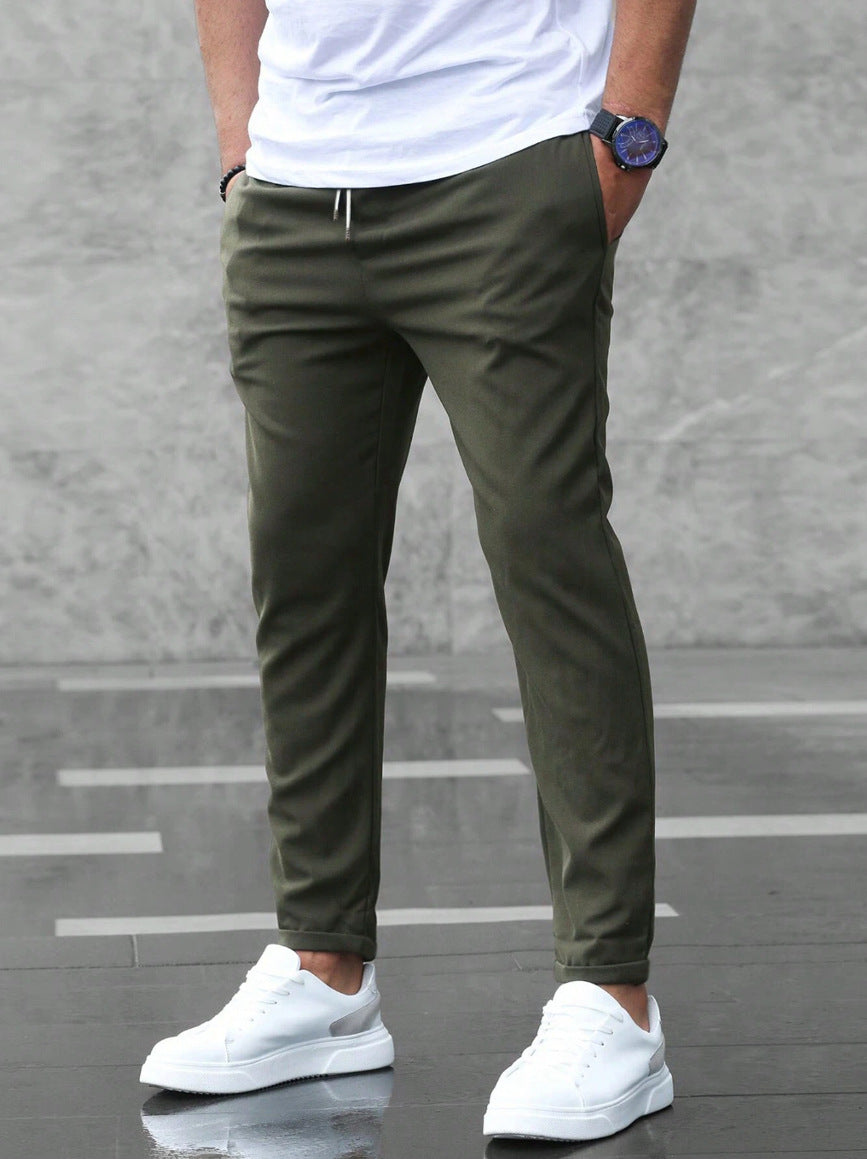 Allan - Pantaloni casual aderenti con elastico e coulisse per uomini