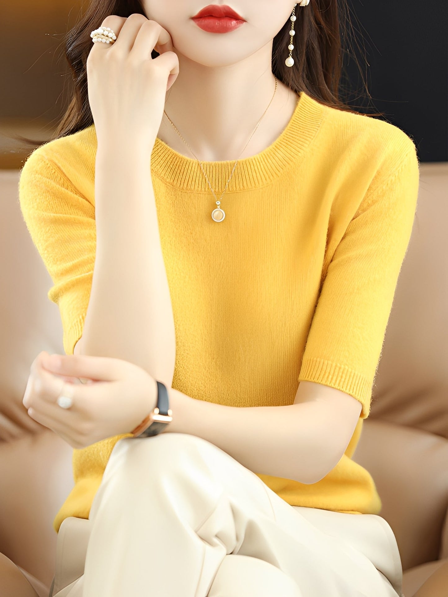 Blandine - Pullover donna con maniche corte