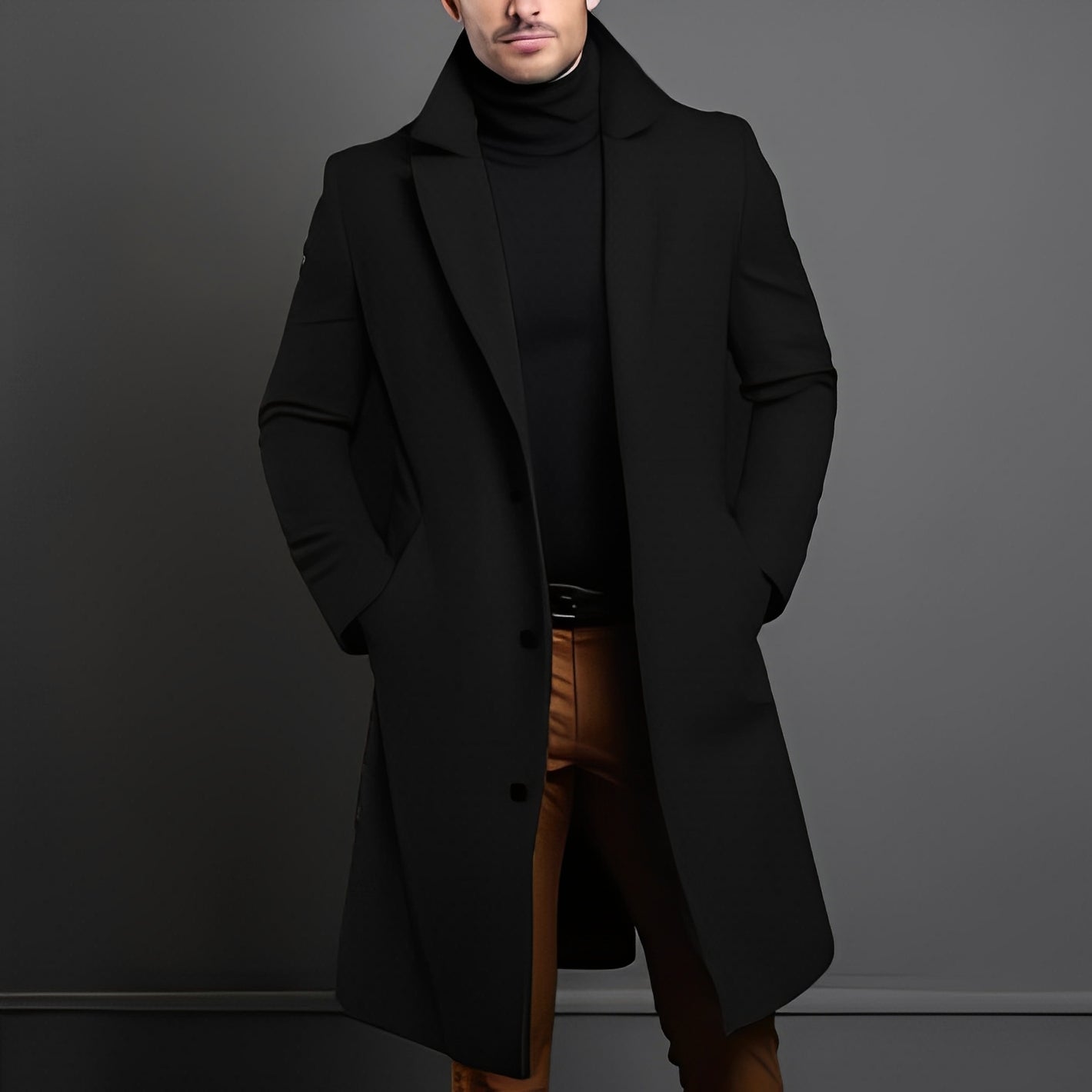 Zackary - Cappotto casual da uomo in lana di media lunghezza