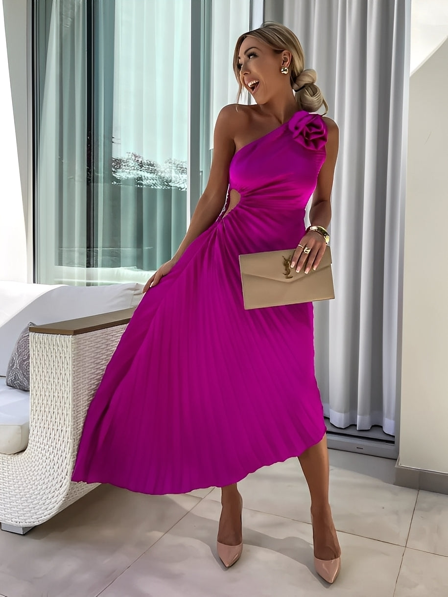 Rachael - Abito sofisticato con decorazione floreale sulla spalla per donne