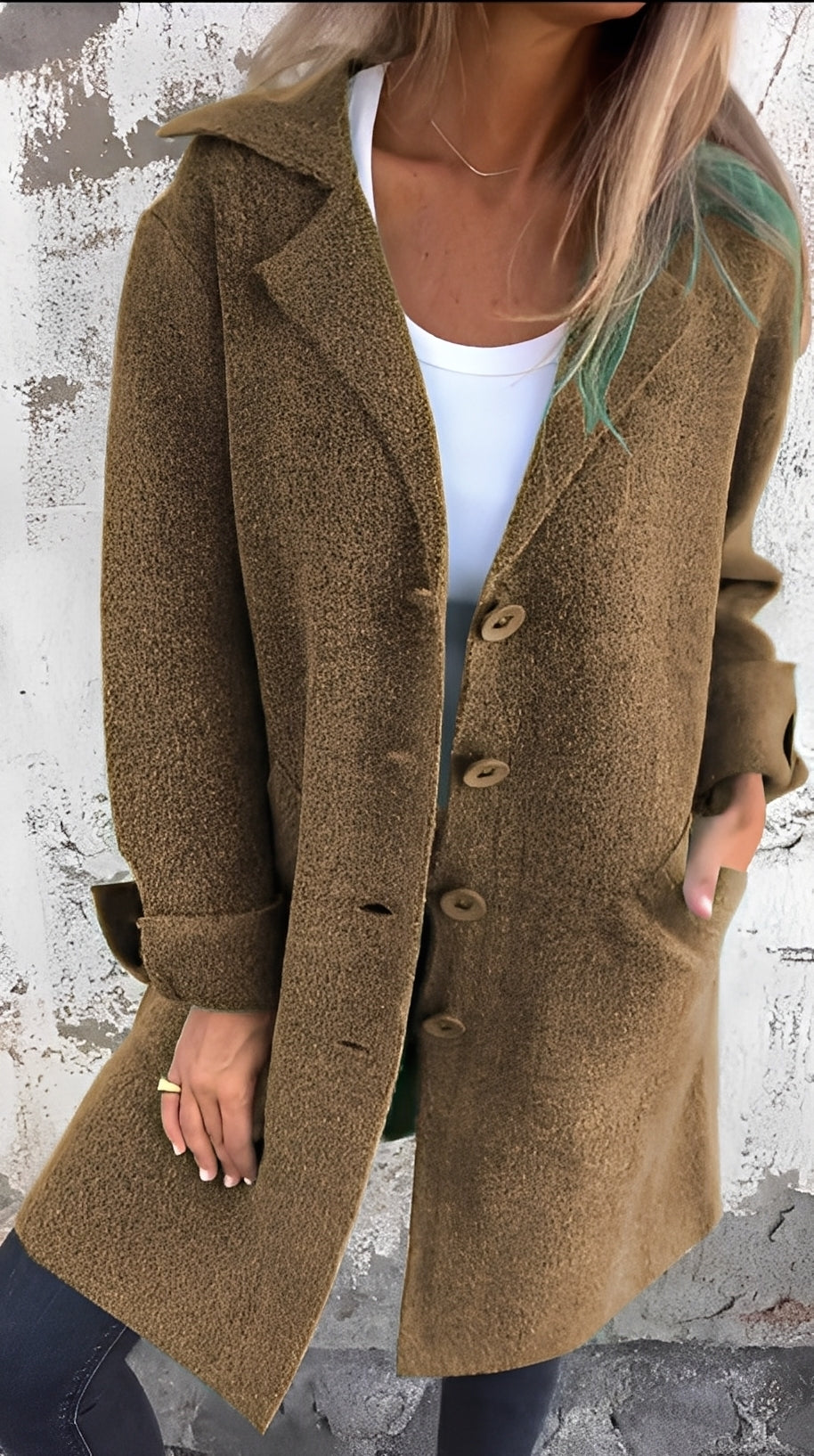 Meridith - Lungo cappotto elegante con colletto a revers per donna