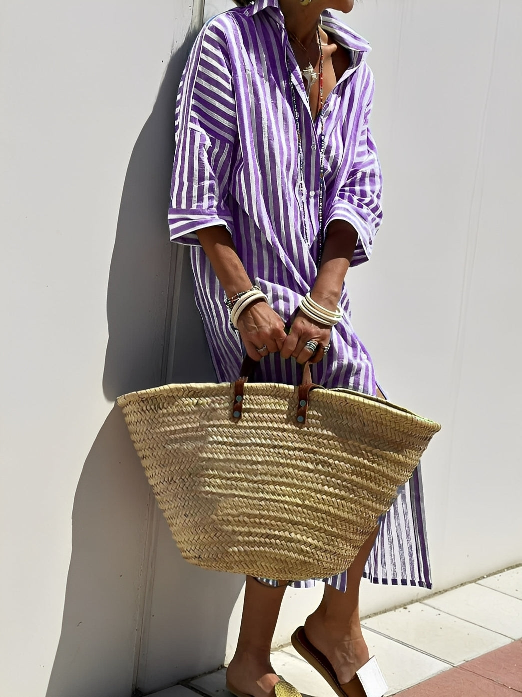 Merilyn - Comodo vestito camicia a righe per donne