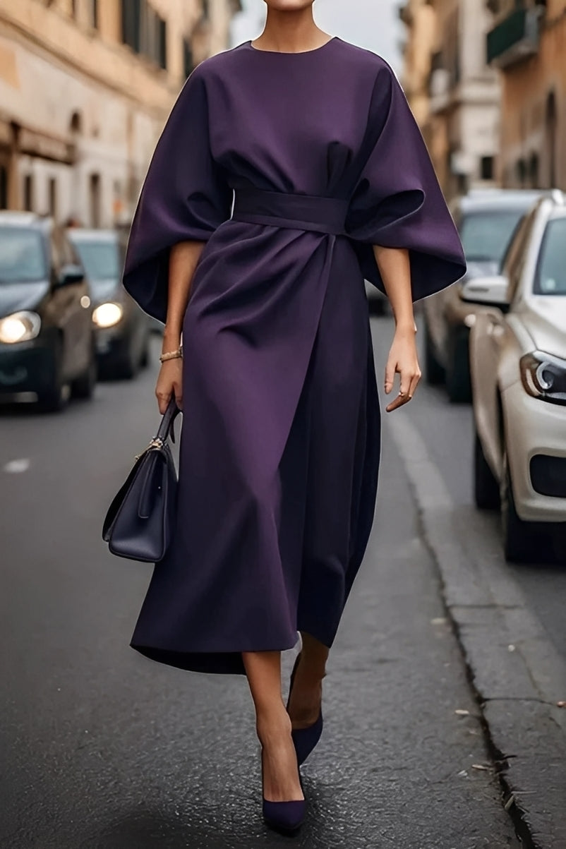 Nicole - Elegante Abito Midi con Maniche a Lanterna per Donne
