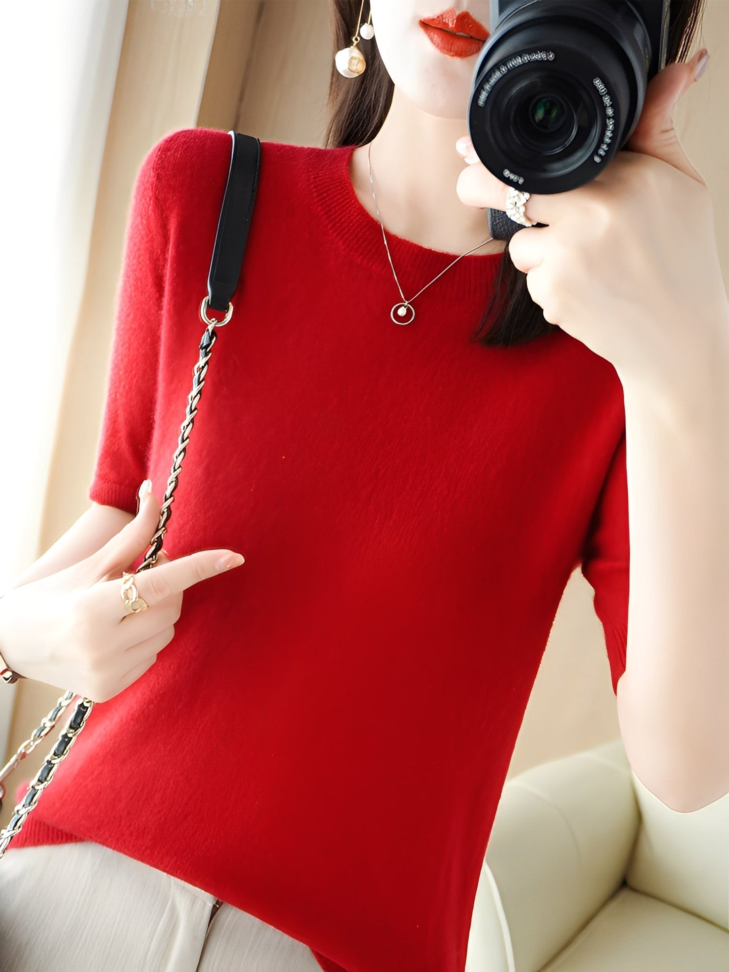 Blandine - Pullover donna con maniche corte