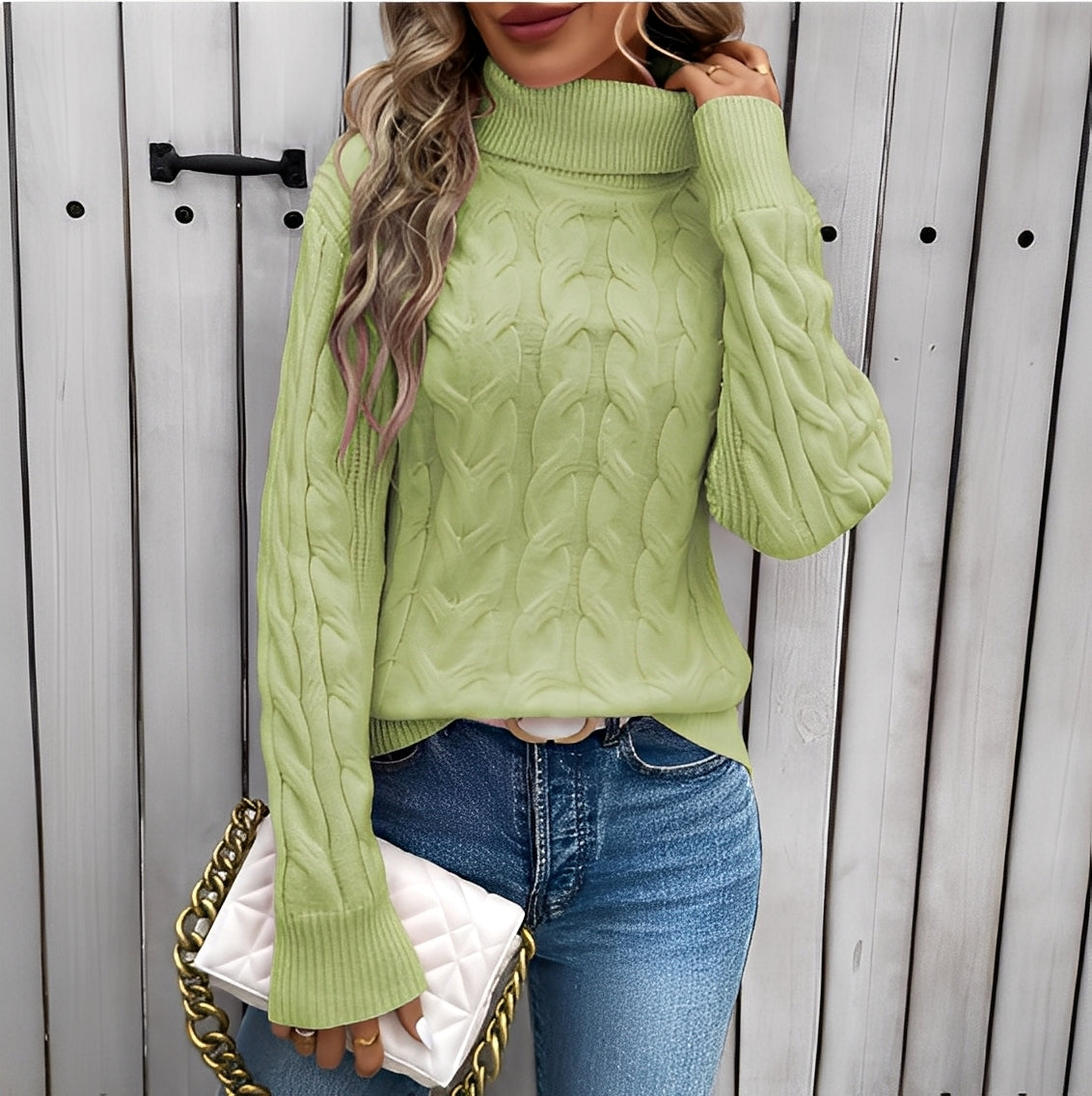 Amélie - Maglione caldo in cotone a collo alto per donna