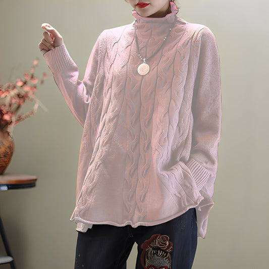 Merla - Maglione casual a collo alto con spacco laterale per donna