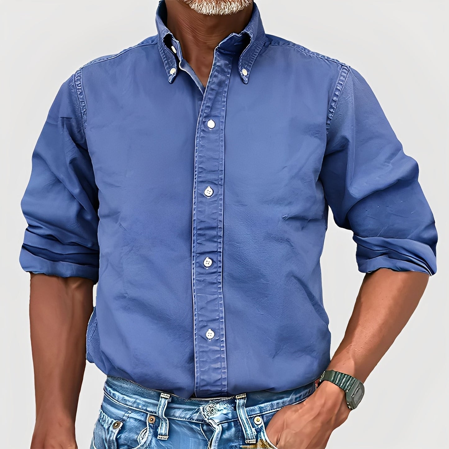 Ronald - Camicia maschile con maniche lunghe e colletto stile retrò