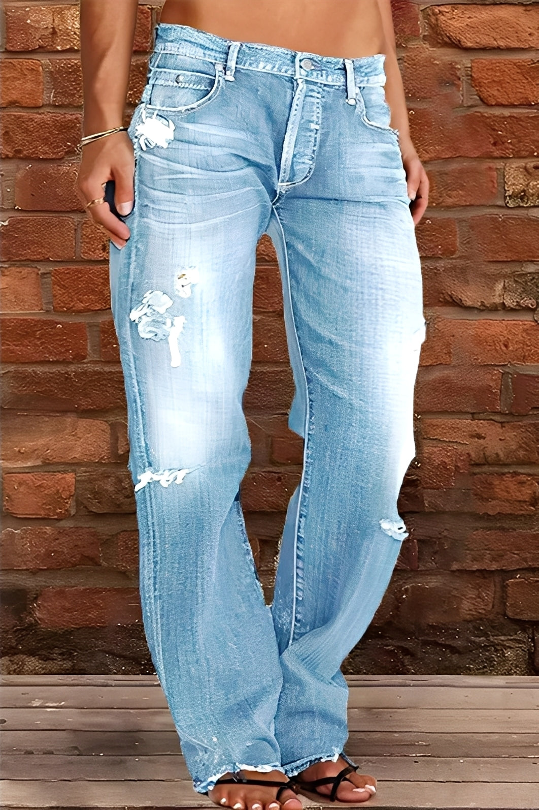 Demetria - Jeans Classici Lavati a Vita Bassa da Donna