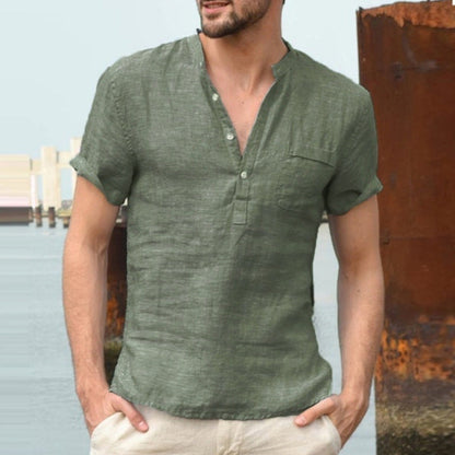 Korbin - Camicia da uomo in lino leggera con maniche corte