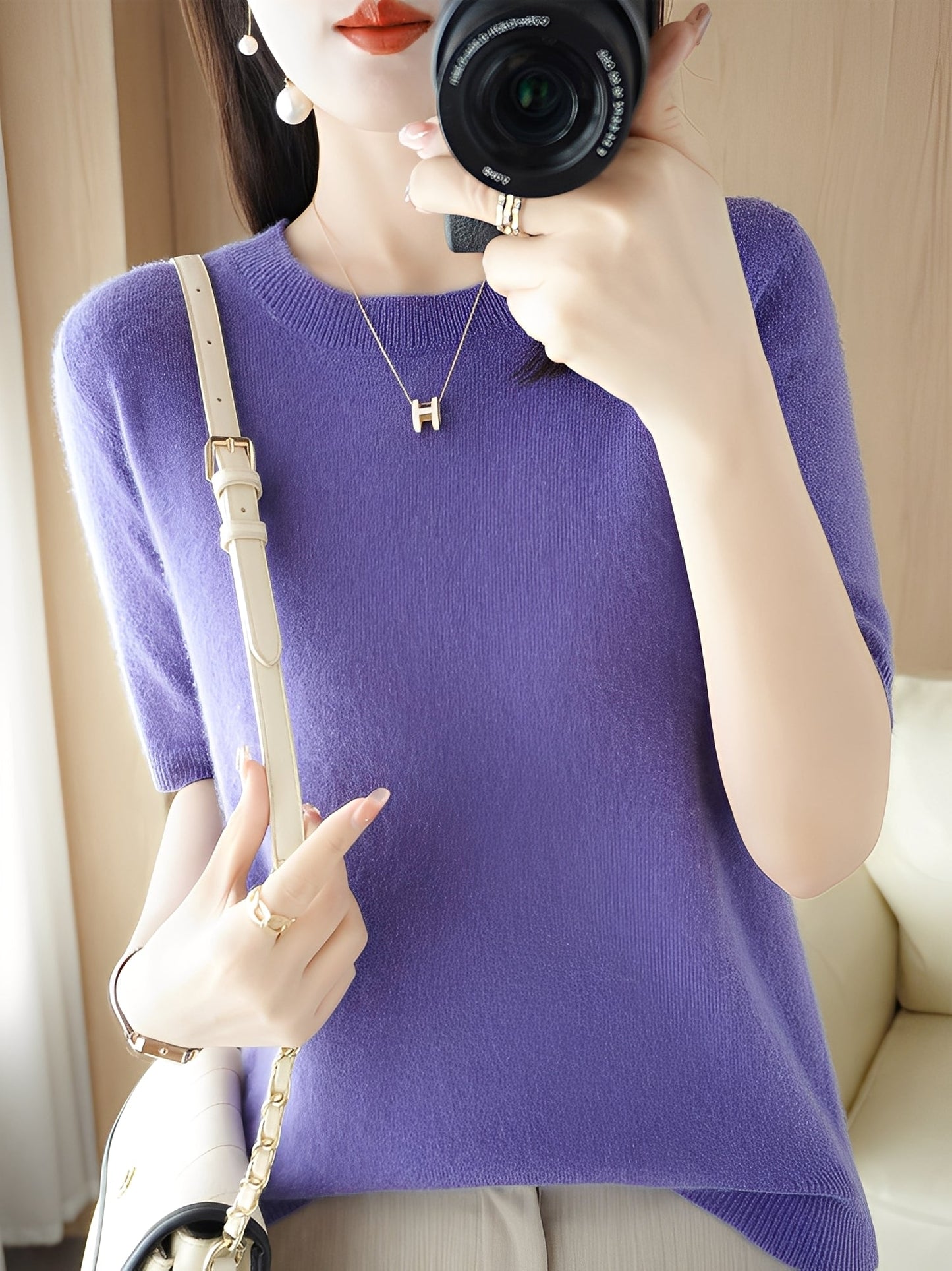 Blandine - Pullover donna con maniche corte