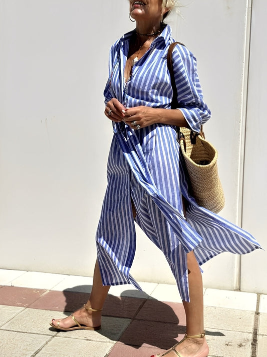 Merilyn - Comodo vestito camicia a righe per donne