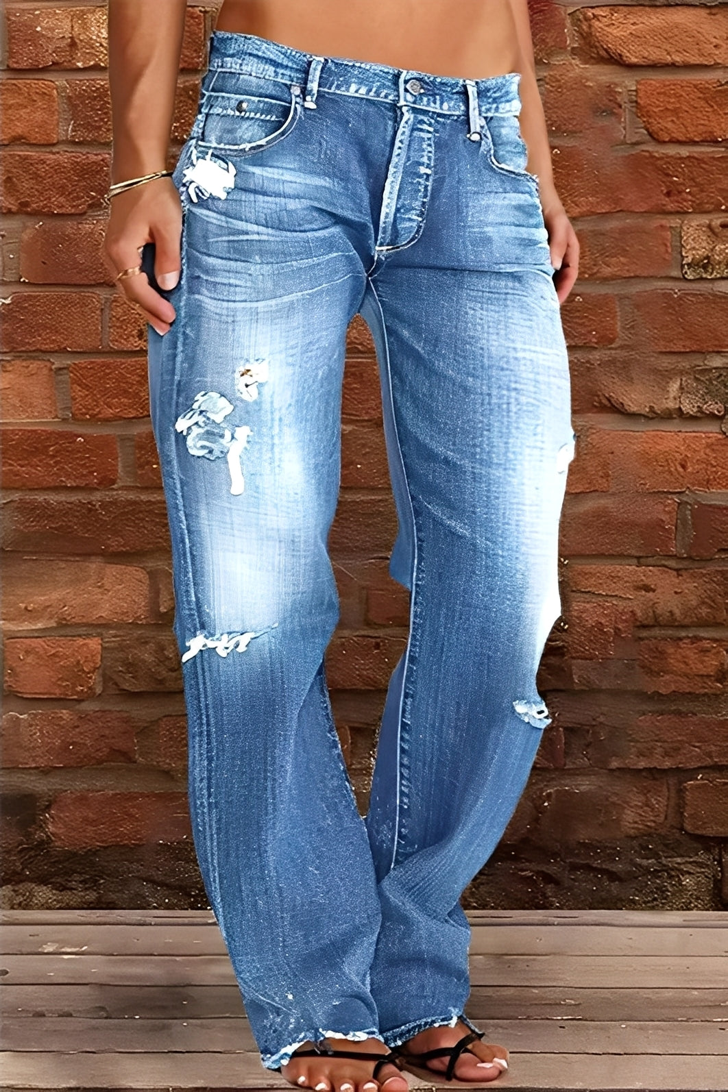 Demetria - Jeans Classici Lavati a Vita Bassa da Donna