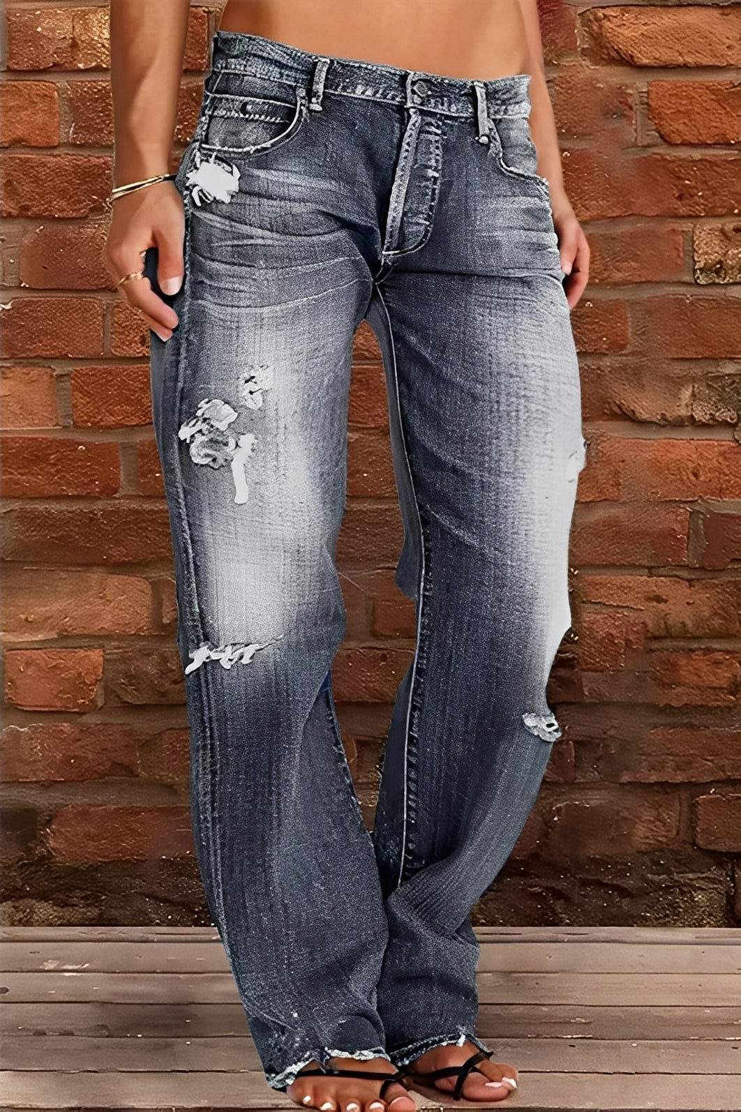 Demetria - Jeans Classici Lavati a Vita Bassa da Donna