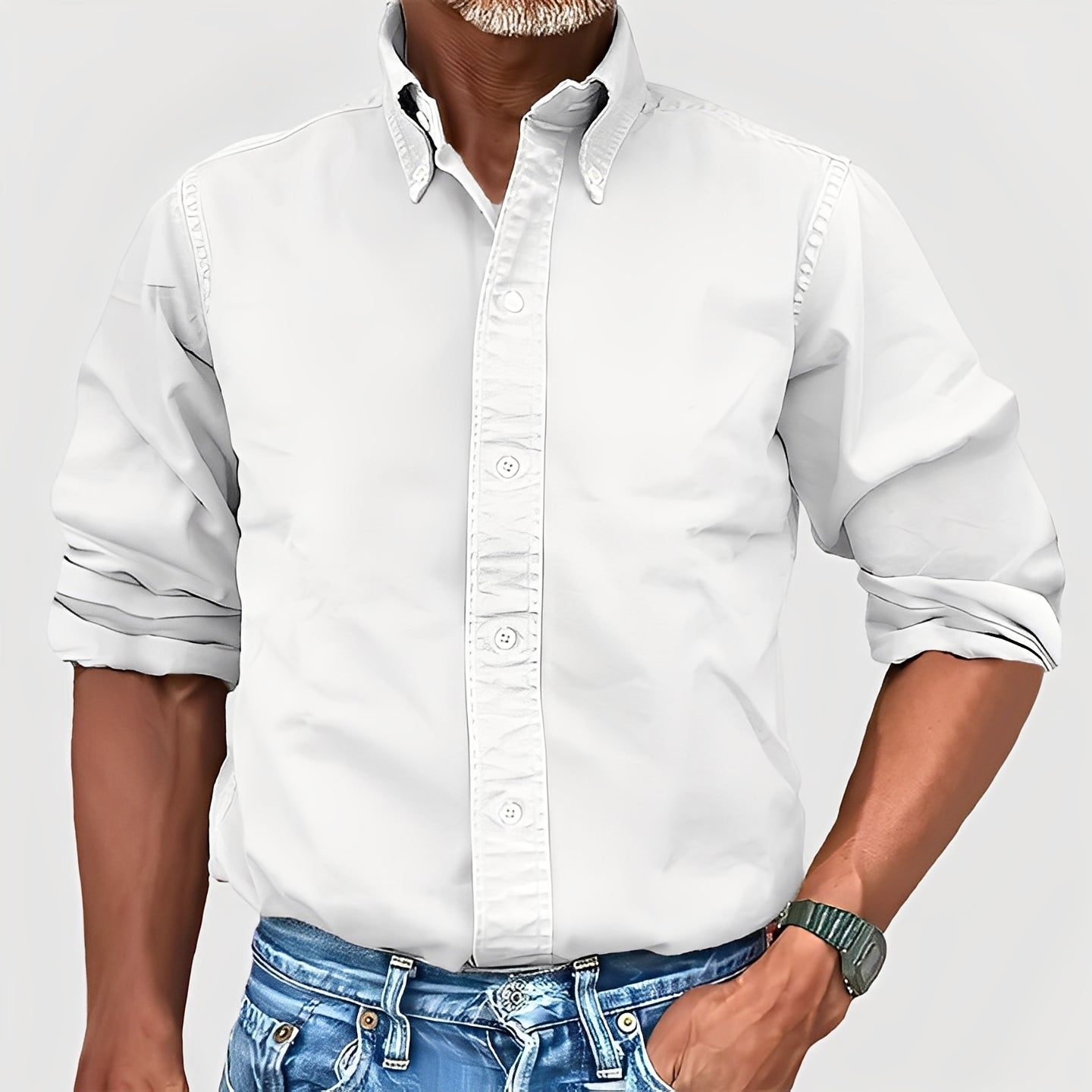 Ronald - Camicia maschile con maniche lunghe e colletto stile retrò