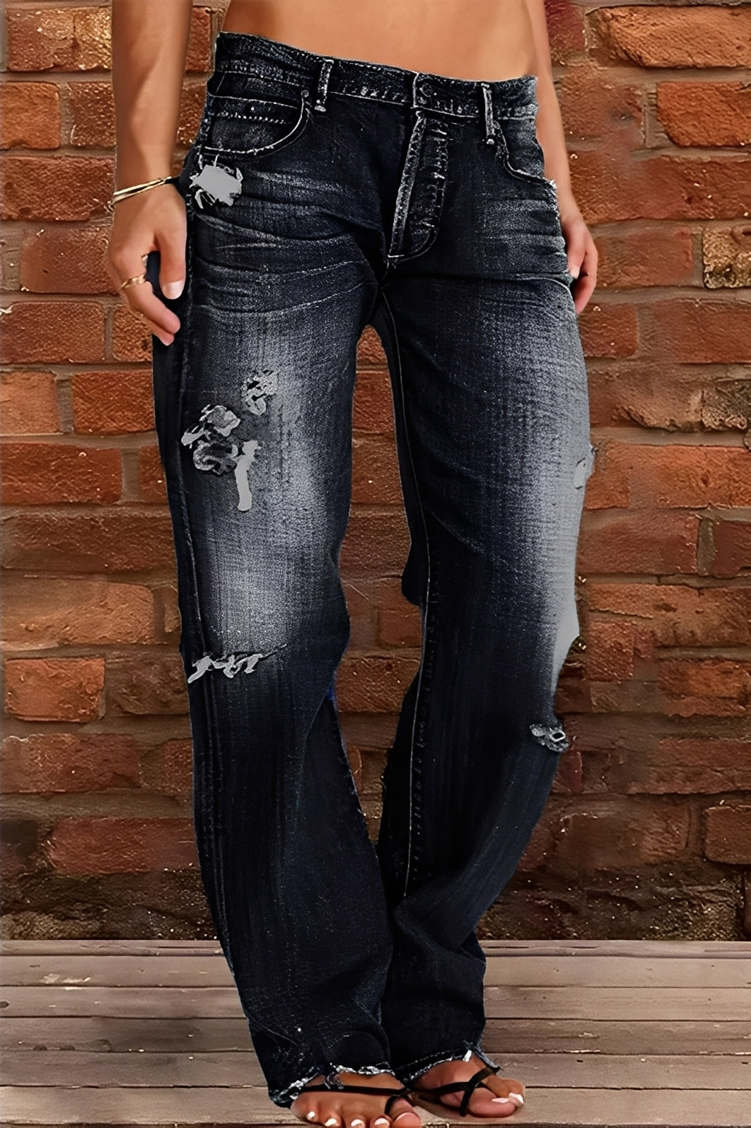 Demetria - Jeans Classici Lavati a Vita Bassa da Donna