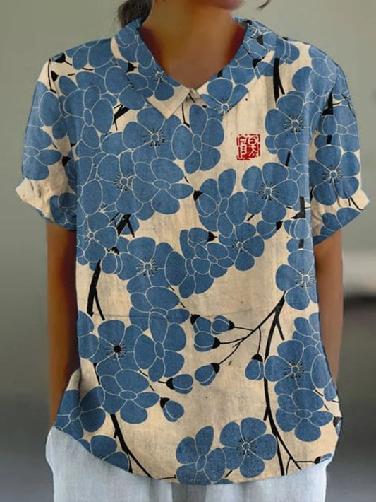Chelsey - Top Retro Moderno con Fiori di Prugno