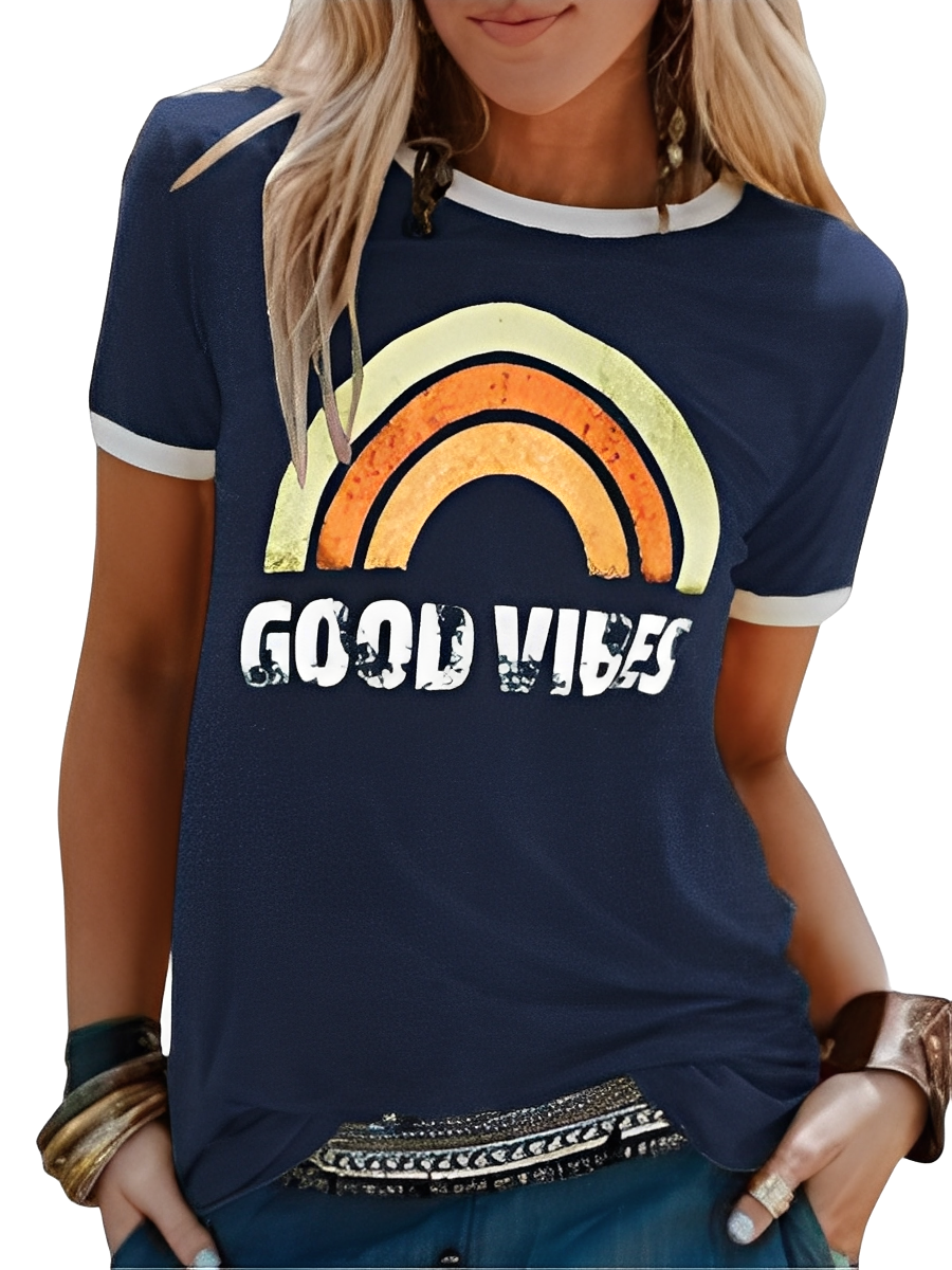 Daria - T-shirt semplice con stampa Good Vibes per donne