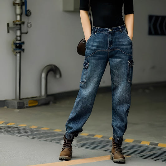 Kristal - Jeans di cotone con molte tasche per donne