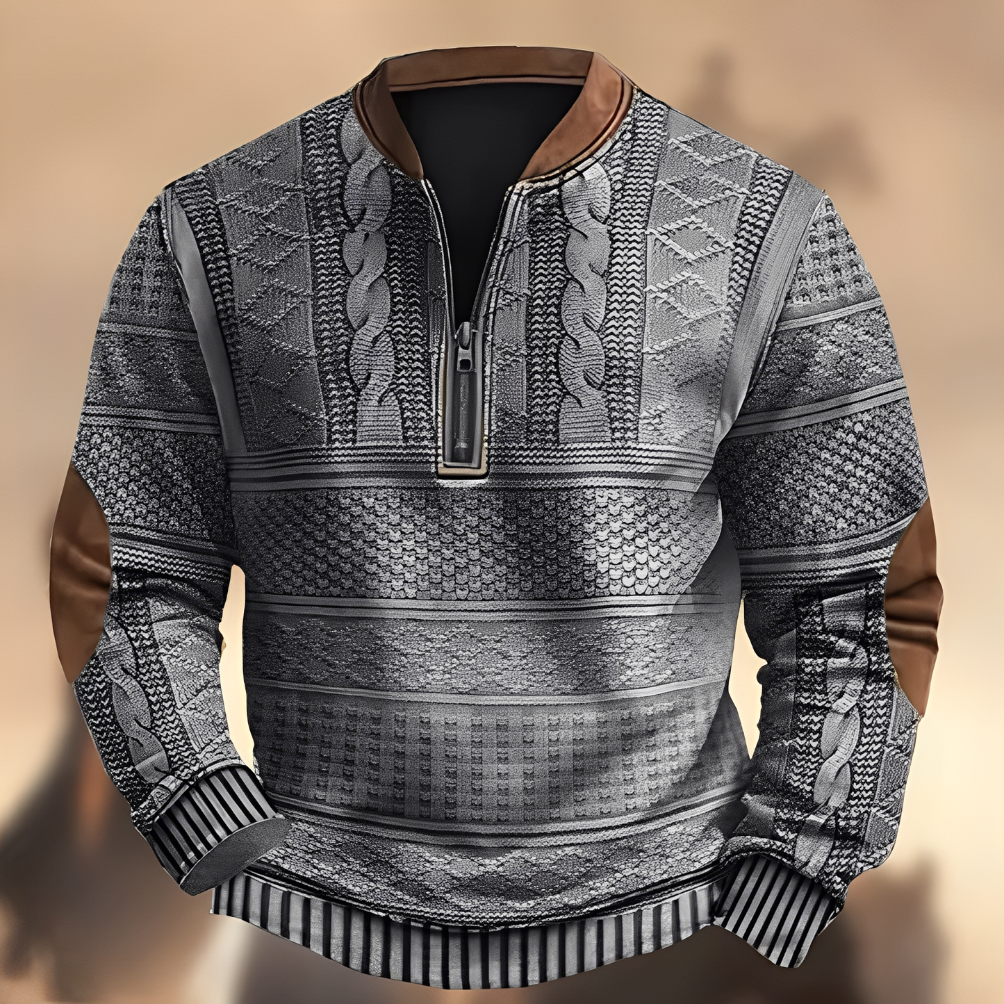 Edmund - Maglione da uomo con cerniera e stampa casual