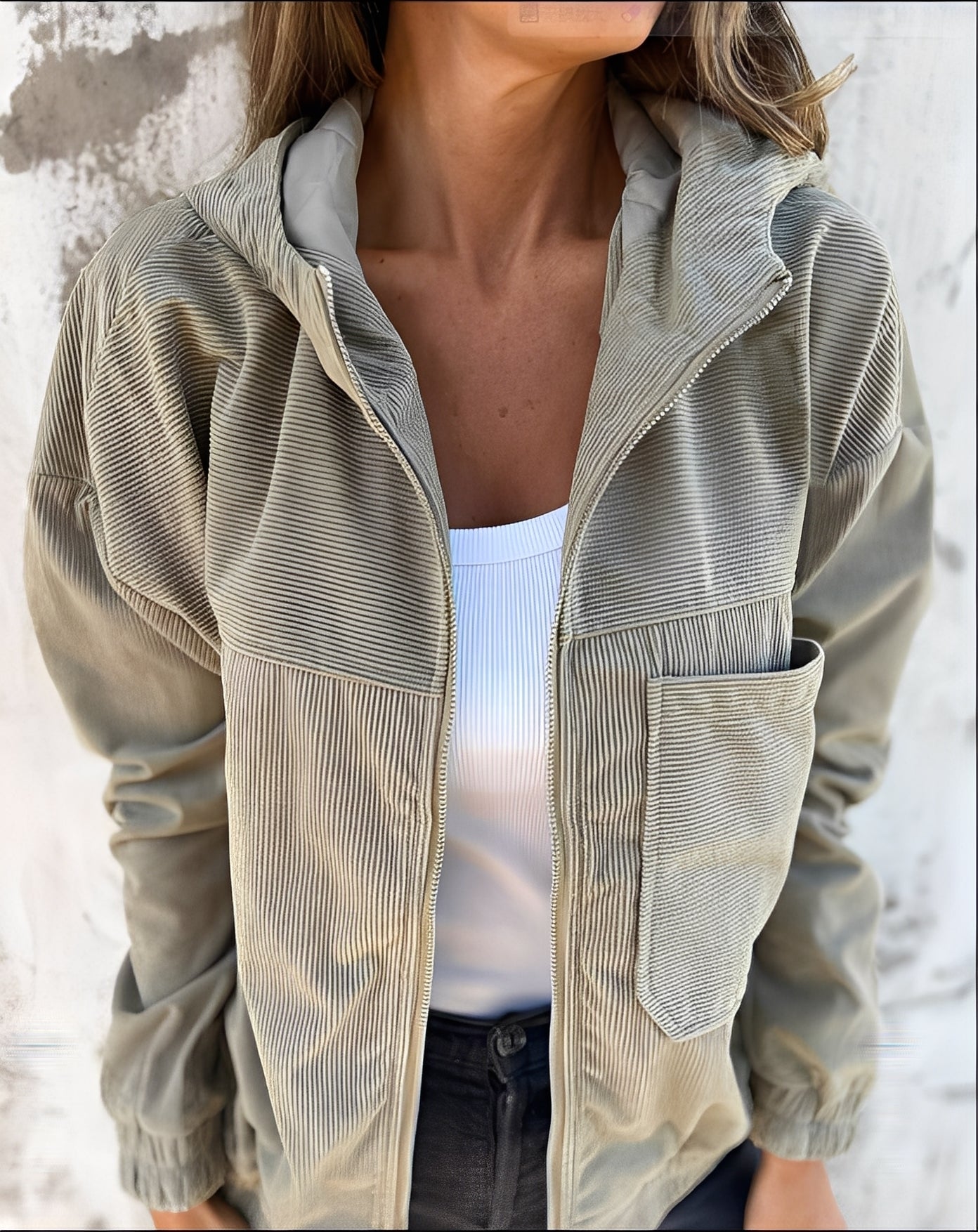 Gillian - Giacca casual in velluto a coste con cappuccio per donne