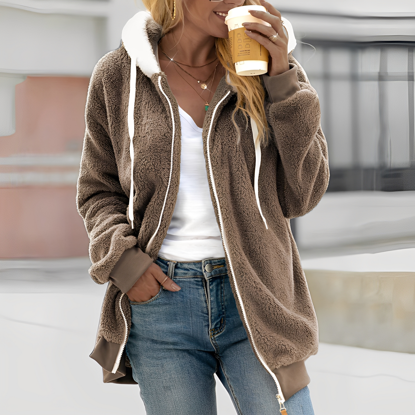 Rheanna - Giacca in pile calda con cappuccio per donne