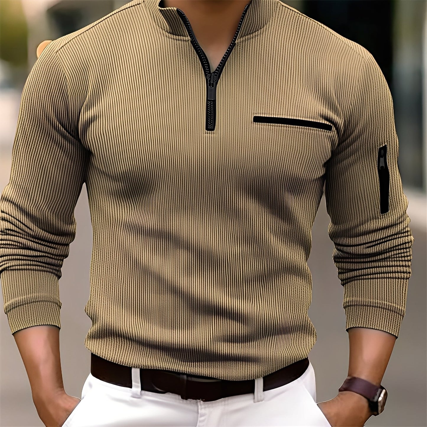 Donovan - Maglione elegante a righe con tasche per uomo