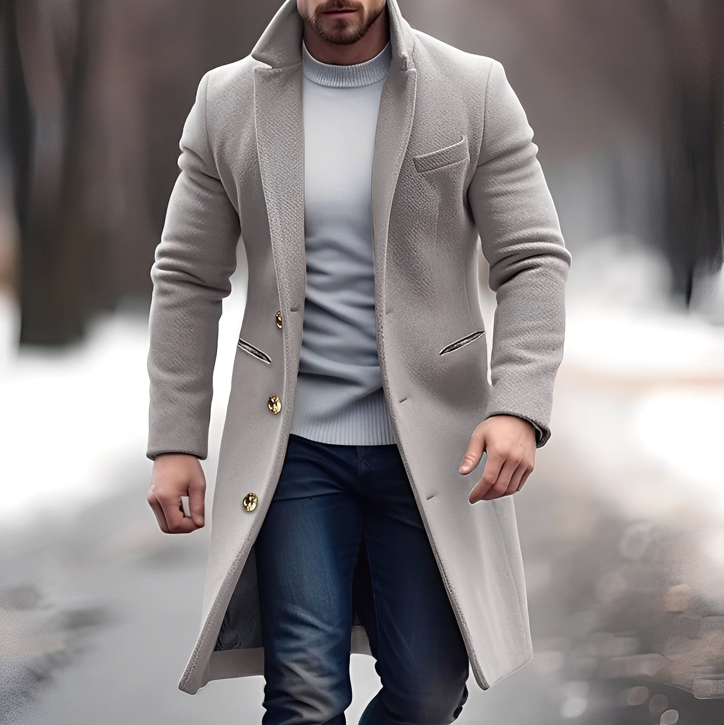 Zackary - Cappotto casual da uomo in lana di media lunghezza