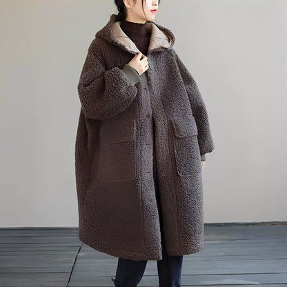 Nydia - Caldo cappotto di lana con cappuccio per donne