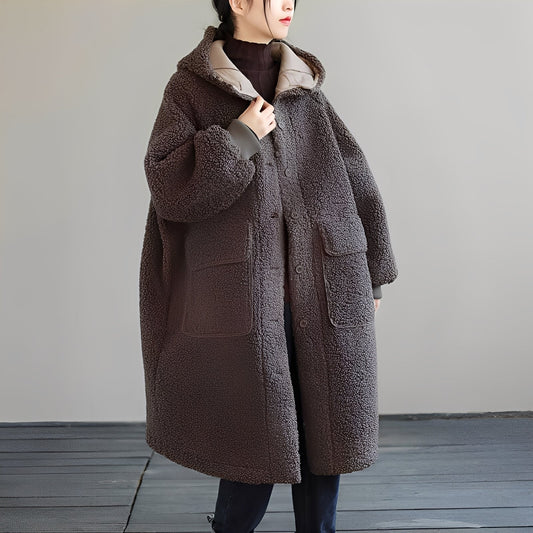 Nydia - Caldo cappotto di lana con cappuccio per donne