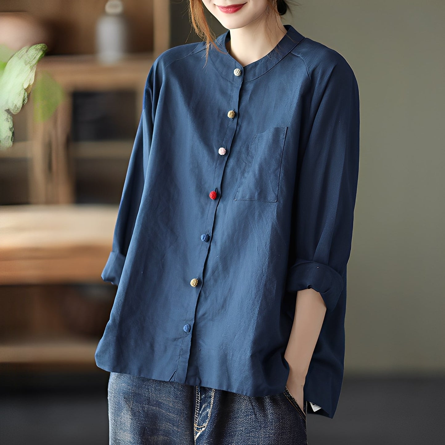Helen - Blusa a maniche lunghe con tasche per donne