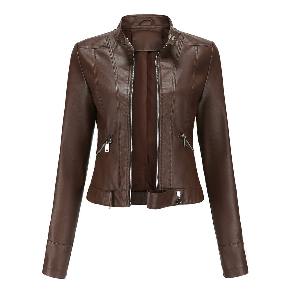 Madeline - Giacca elegante in pelle con colletto alto per donne
