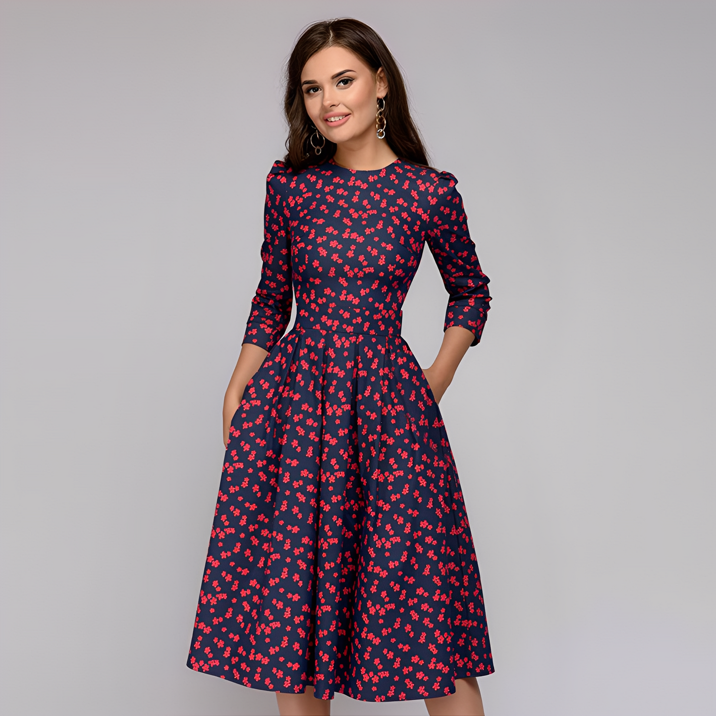 Elisabeth - Chic lungo vestito con disegno floreale per donne