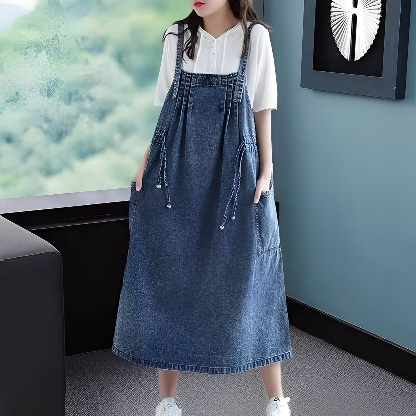 Kelsey - Abito in jeans casual con tasche per donne