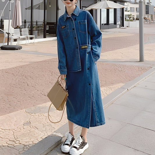 Christabel - Vestito lungo retro in jeans con tasche per donne