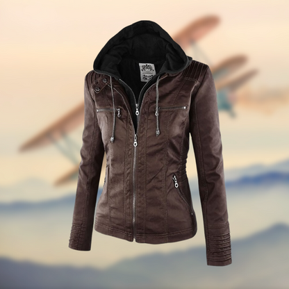Carly - Giacca in pelle con cappuccio elegante