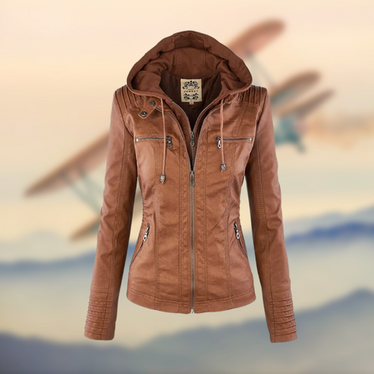 Carly - Giacca in pelle con cappuccio elegante