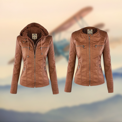 Carly - Giacca in pelle con cappuccio elegante