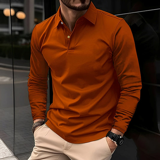 Dudley - Polo uomo a maniche lunghe con bottoni, stile informale