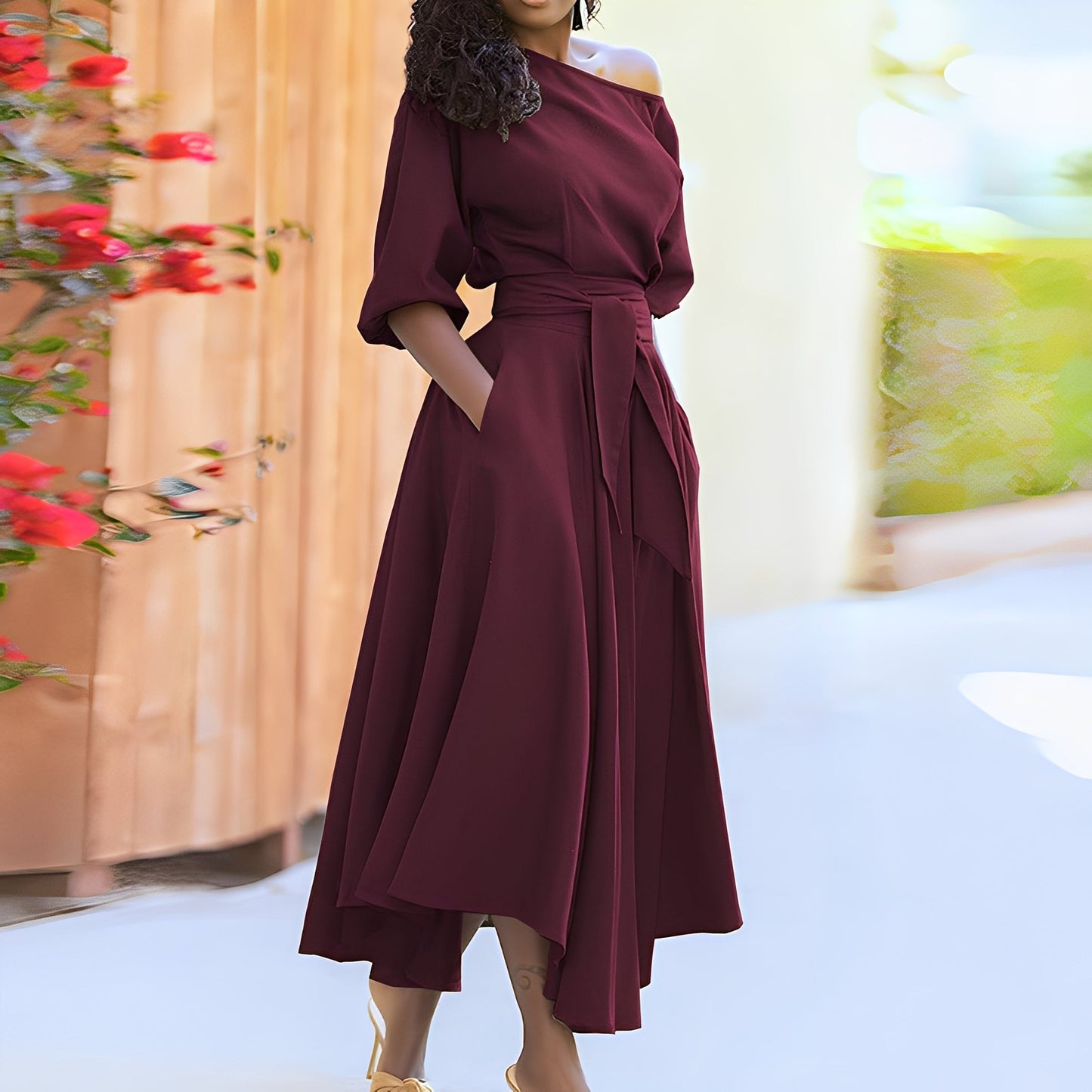 Dahlia - Elegante vestito senza spalline con cintura per donne