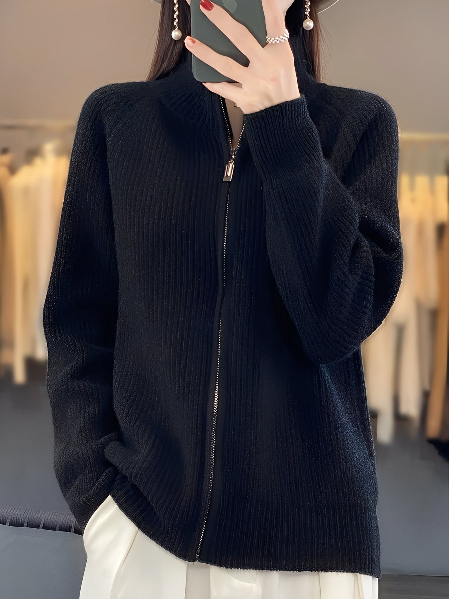 Brylee - Pullover di lana alla moda con zip per donne