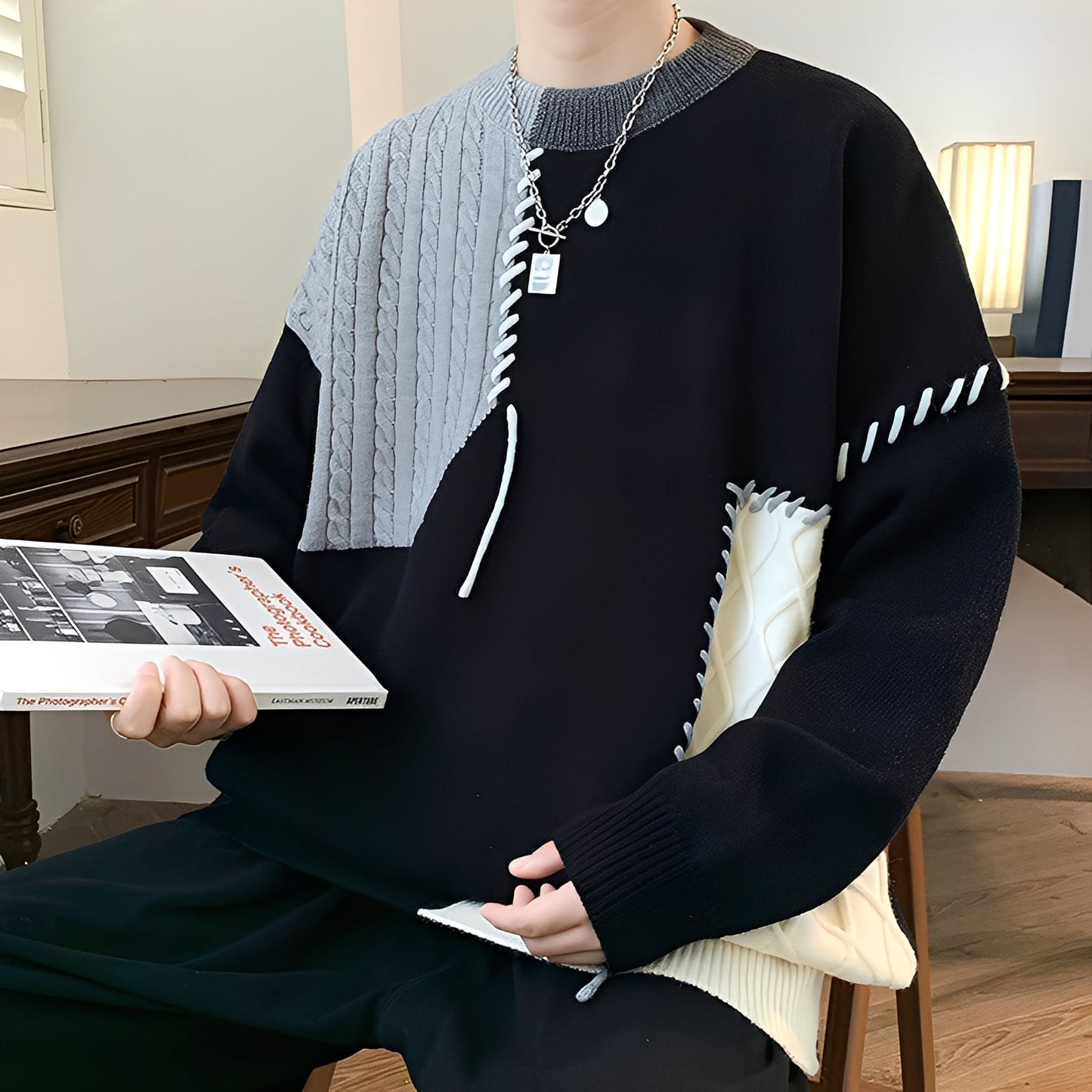 Curtis - Maglione in Pile Elegante con Design a Blocchi di Colore per Uomo