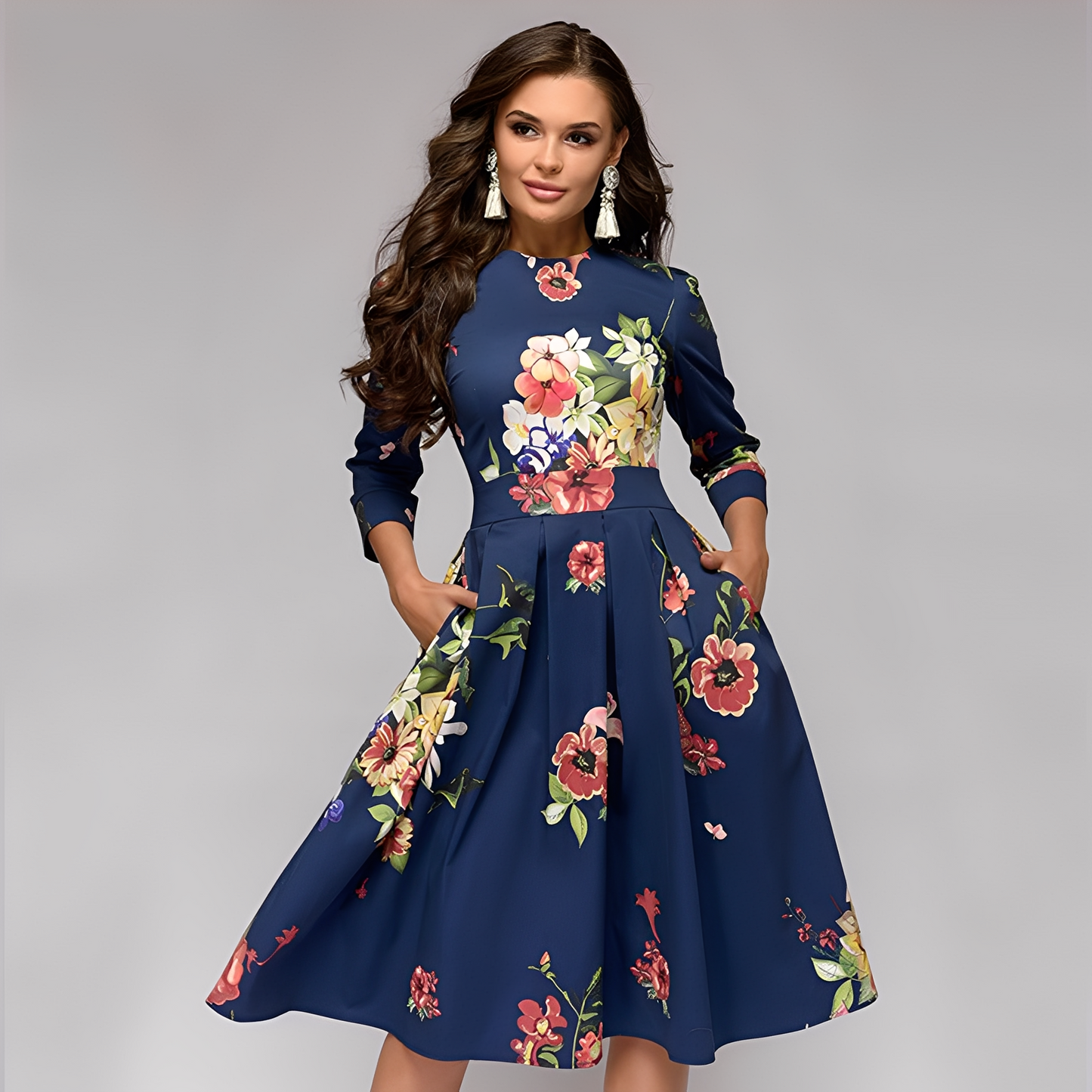 Elisabeth - Chic lungo vestito con disegno floreale per donne